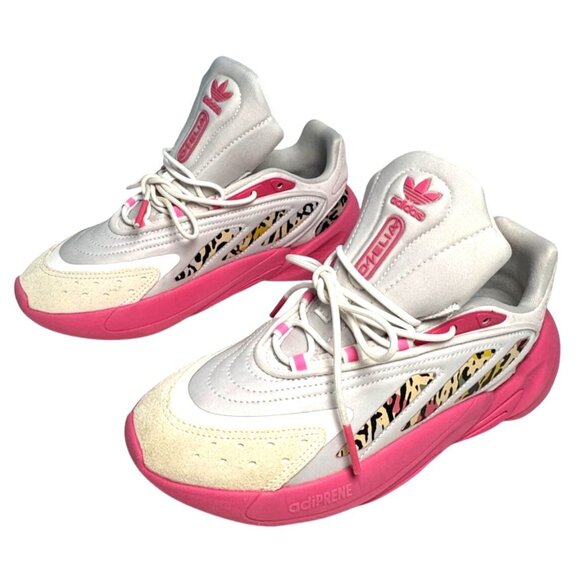 Adidas Ozelia Womens Sneakers Size 7 White Pink Leopard Ortholite Adiprene Run - Picture 3 of 8